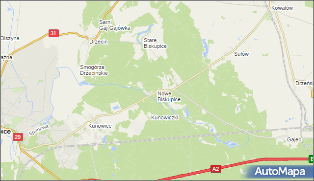 mapa Nowe Biskupice gmina Słubice, Nowe Biskupice gmina Słubice na mapie Targeo