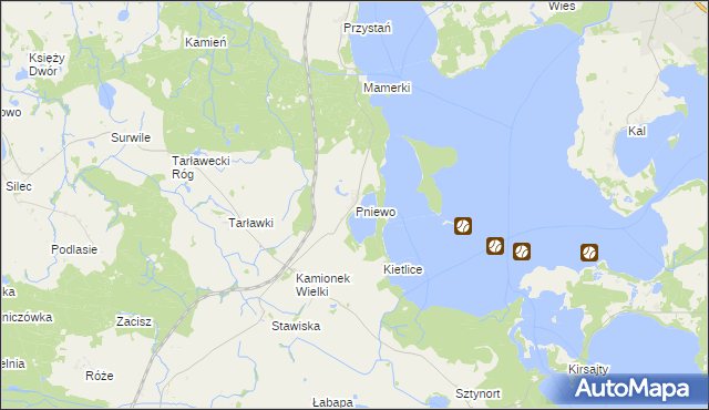 mapa Pniewo gmina Węgorzewo, Pniewo gmina Węgorzewo na mapie Targeo