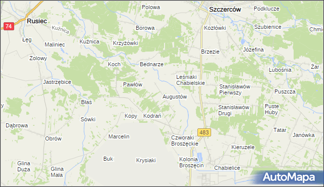 mapa Augustów gmina Rząśnia, Augustów gmina Rząśnia na mapie Targeo