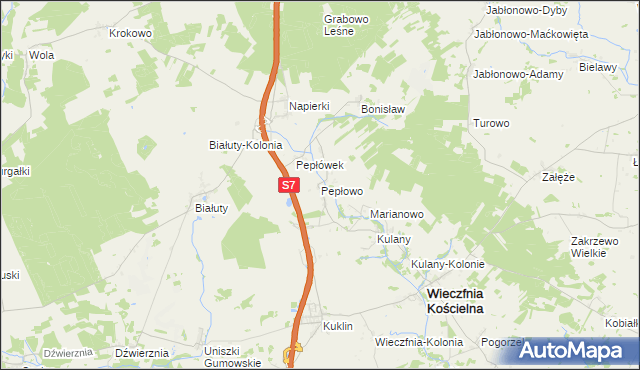 mapa Pepłowo gmina Wieczfnia Kościelna, Pepłowo gmina Wieczfnia Kościelna na mapie Targeo