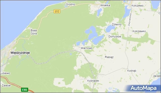 mapa Warnowo gmina Wolin, Warnowo gmina Wolin na mapie Targeo