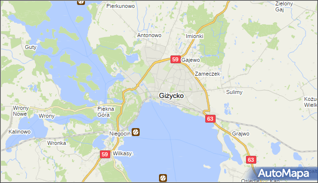 mapa Giżycko, Giżycko na mapie Targeo