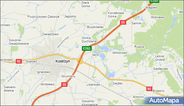 mapa Iwno gmina Kostrzyn, Iwno gmina Kostrzyn na mapie Targeo