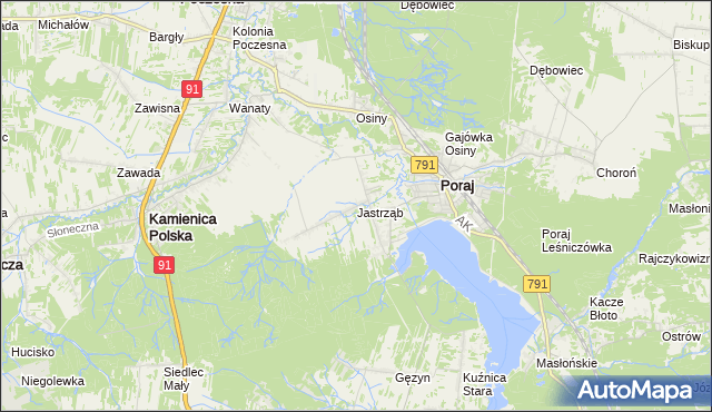 mapa Jastrząb gmina Poraj, Jastrząb gmina Poraj na mapie Targeo