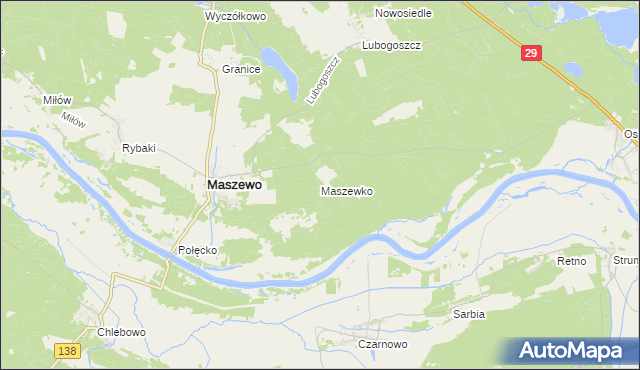mapa Maszewko gmina Maszewo, Maszewko gmina Maszewo na mapie Targeo