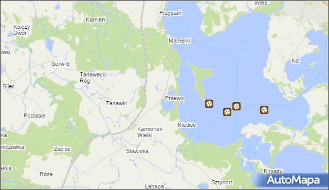 mapa Pniewo gmina Węgorzewo, Pniewo gmina Węgorzewo na mapie Targeo