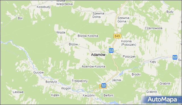 mapa Adamów powiat zamojski, Adamów powiat zamojski na mapie Targeo