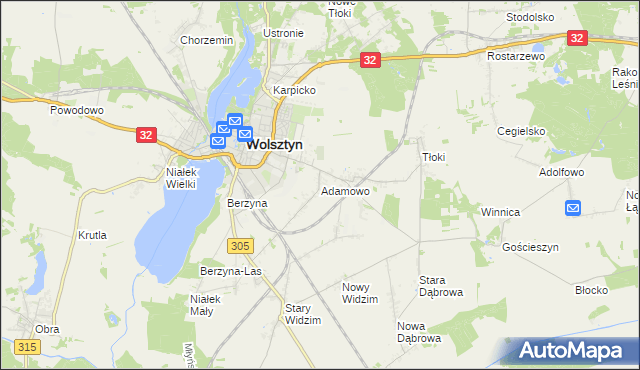 mapa Adamowo gmina Wolsztyn, Adamowo gmina Wolsztyn na mapie Targeo