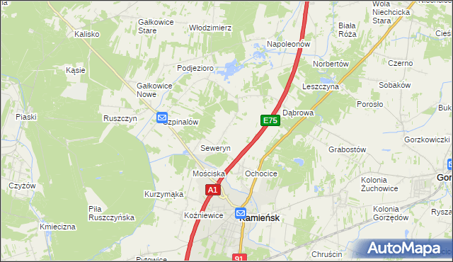 mapa Aleksandrów gmina Kamieńsk, Aleksandrów gmina Kamieńsk na mapie Targeo