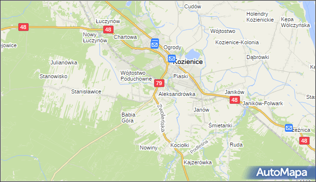 mapa Aleksandrówka gmina Kozienice, Aleksandrówka gmina Kozienice na mapie Targeo