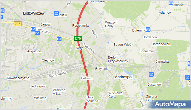 mapa Andrzejów gmina Łódź, Andrzejów gmina Łódź na mapie Targeo