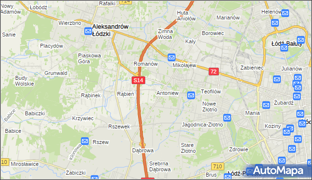 mapa Antoniew gmina Aleksandrów Łódzki, Antoniew gmina Aleksandrów Łódzki na mapie Targeo