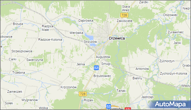 mapa Augustów gmina Drzewica, Augustów gmina Drzewica na mapie Targeo