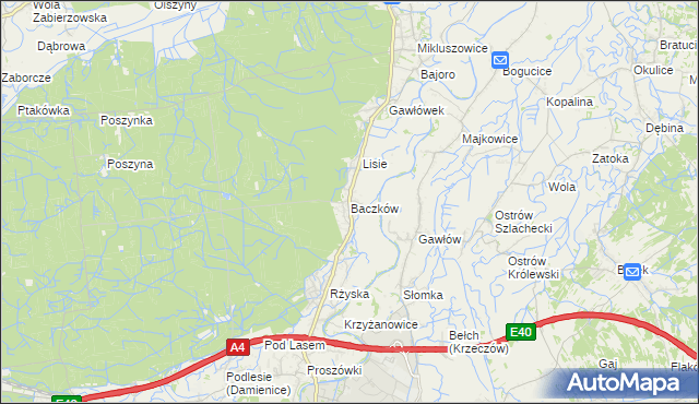 mapa Baczków gmina Bochnia, Baczków gmina Bochnia na mapie Targeo