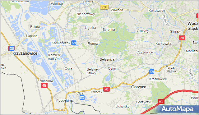 mapa Bełsznica, Bełsznica na mapie Targeo