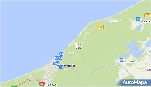 mapa Biała Góra gmina Międzyzdroje, Biała Góra gmina Międzyzdroje na mapie Targeo
