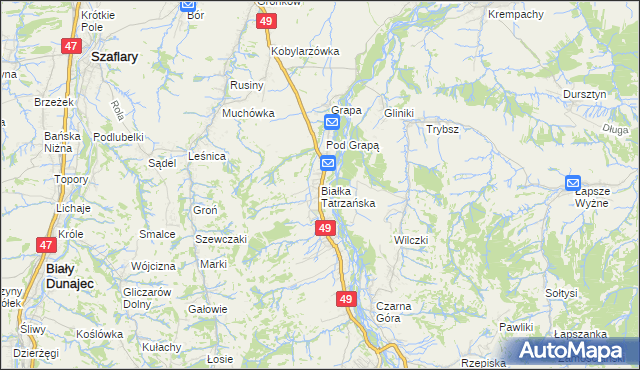 mapa Białka Tatrzańska, Białka Tatrzańska na mapie Targeo