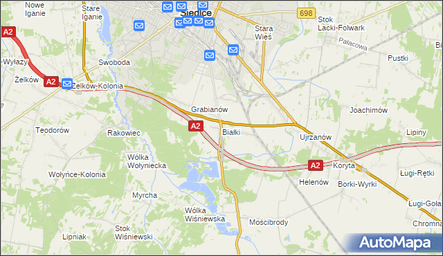 mapa Białki gmina Siedlce, Białki gmina Siedlce na mapie Targeo