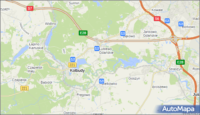 mapa Bielkowo gmina Kolbudy, Bielkowo gmina Kolbudy na mapie Targeo
