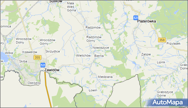 mapa Bierna gmina Sulików, Bierna gmina Sulików na mapie Targeo