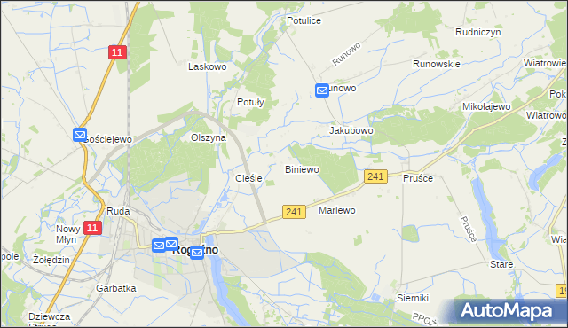 mapa Biniewo, Biniewo na mapie Targeo