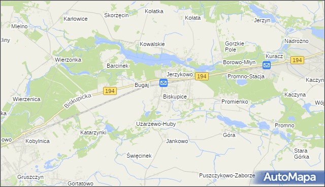 mapa Biskupice gmina Pobiedziska, Biskupice gmina Pobiedziska na mapie Targeo