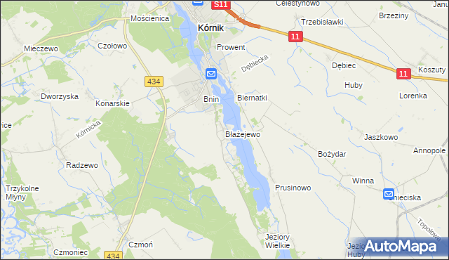 mapa Błażejewo gmina Kórnik, Błażejewo gmina Kórnik na mapie Targeo
