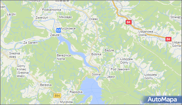 mapa Bóbrka gmina Solina, Bóbrka gmina Solina na mapie Targeo