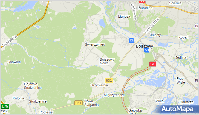 mapa Bojszowy Nowe, Bojszowy Nowe na mapie Targeo