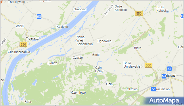 mapa Borki gmina Dąbrowa Chełmińska, Borki gmina Dąbrowa Chełmińska na mapie Targeo