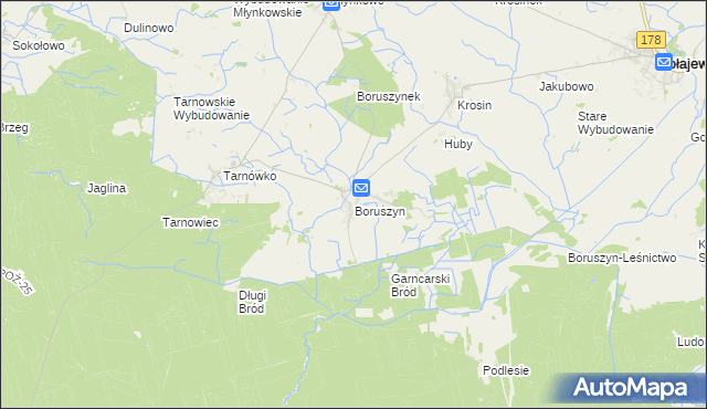 mapa Boruszyn gmina Połajewo, Boruszyn gmina Połajewo na mapie Targeo