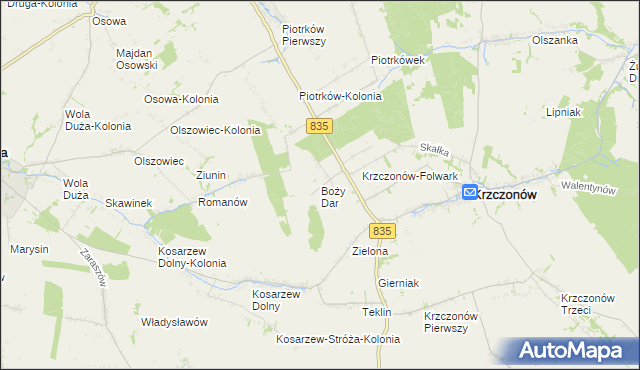mapa Boży Dar gmina Krzczonów, Boży Dar gmina Krzczonów na mapie Targeo