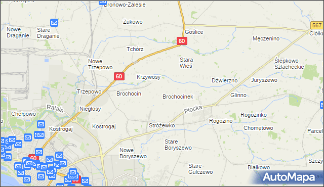 mapa Brochocinek gmina Radzanowo, Brochocinek gmina Radzanowo na mapie Targeo