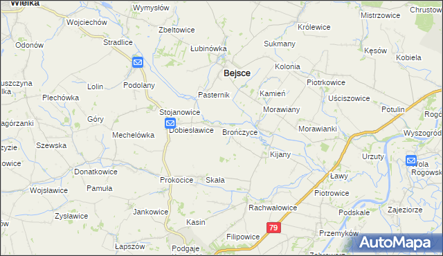 mapa Brończyce gmina Bejsce, Brończyce gmina Bejsce na mapie Targeo