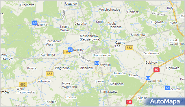 mapa Bronisławów gmina Prażmów, Bronisławów gmina Prażmów na mapie Targeo