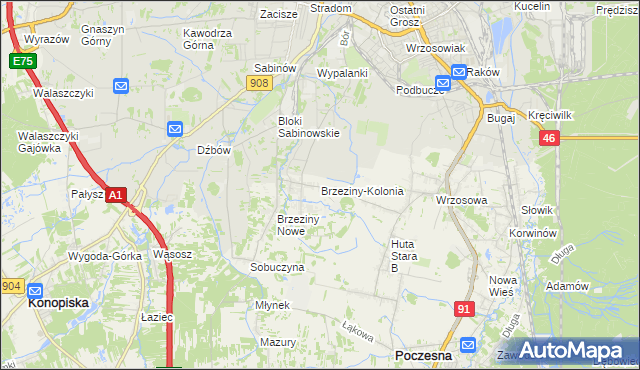 mapa Brzeziny-Kolonia, Brzeziny-Kolonia na mapie Targeo