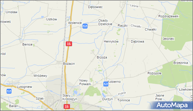 mapa Brzoza gmina Krotoszyn, Brzoza gmina Krotoszyn na mapie Targeo