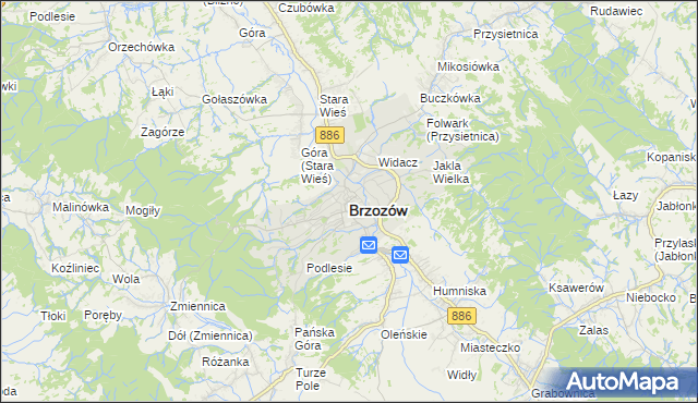 mapa Brzozów, Brzozów na mapie Targeo