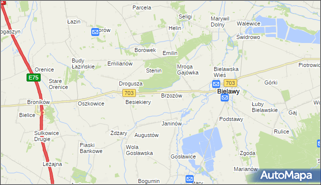 mapa Brzozów gmina Bielawy, Brzozów gmina Bielawy na mapie Targeo