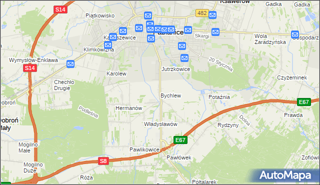 mapa Bychlew, Bychlew na mapie Targeo