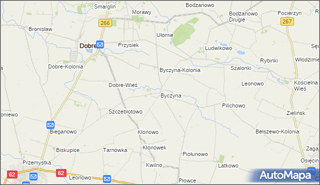 mapa Byczyna gmina Dobre, Byczyna gmina Dobre na mapie Targeo