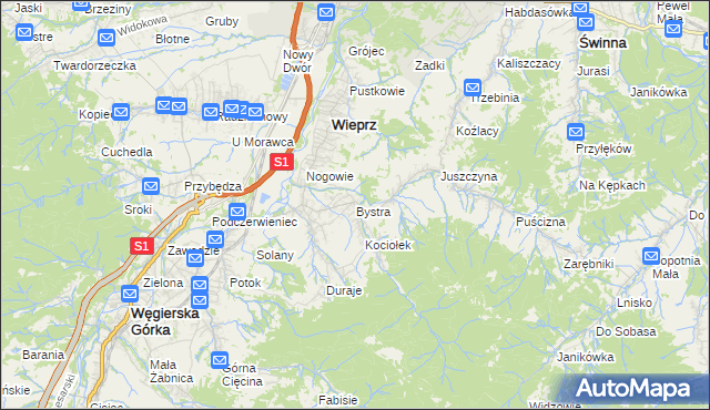 mapa Bystra gmina Radziechowy-Wieprz, Bystra gmina Radziechowy-Wieprz na mapie Targeo