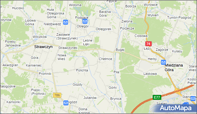 mapa Chełmce gmina Strawczyn, Chełmce gmina Strawczyn na mapie Targeo