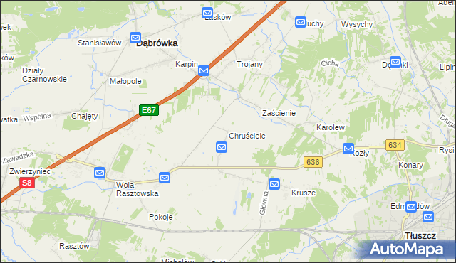 mapa Chruściele gmina Dąbrówka, Chruściele gmina Dąbrówka na mapie Targeo