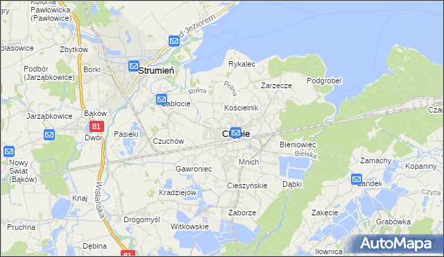 mapa Chybie, Chybie na mapie Targeo