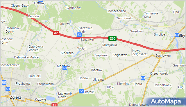 mapa Czaplinek gmina Zgierz, Czaplinek gmina Zgierz na mapie Targeo