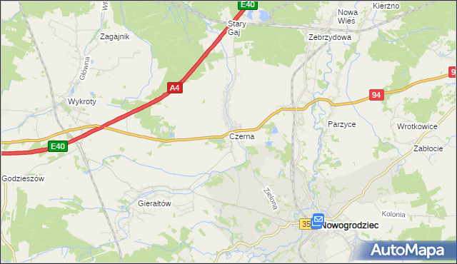 mapa Czerna gmina Nowogrodziec, Czerna gmina Nowogrodziec na mapie Targeo