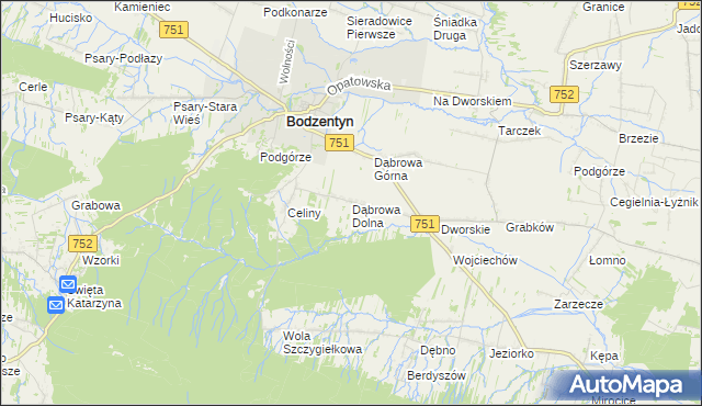 mapa Dąbrowa Dolna gmina Bodzentyn, Dąbrowa Dolna gmina Bodzentyn na mapie Targeo