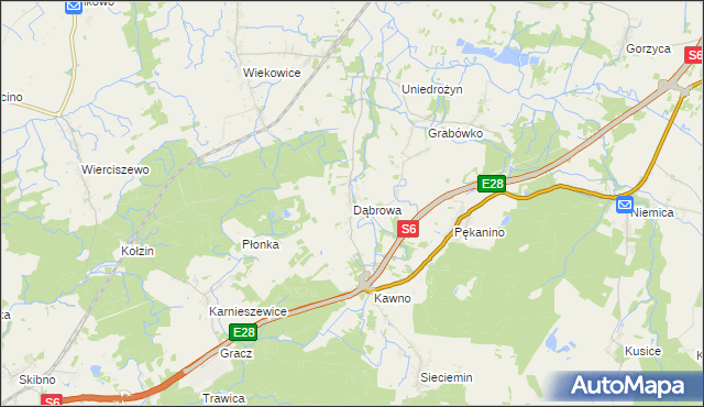 mapa Dąbrowa gmina Sianów, Dąbrowa gmina Sianów na mapie Targeo