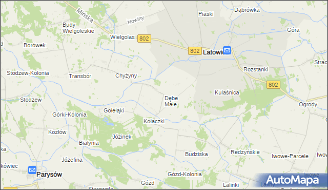 mapa Dębe Małe gmina Latowicz, Dębe Małe gmina Latowicz na mapie Targeo